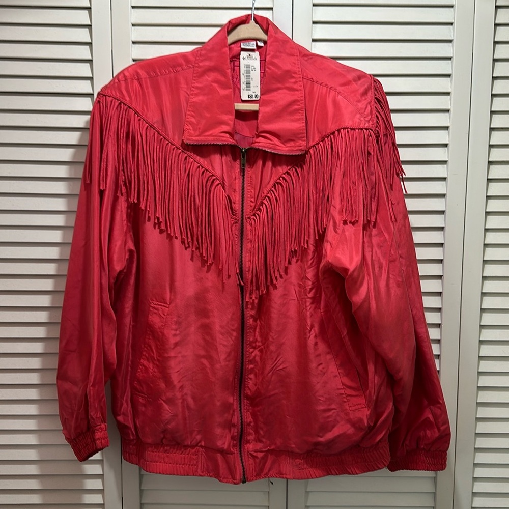 Fuda International Pink Vintage Silk Windbreaker Tassels with Pockets so Large